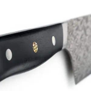Couteau de chef classique de 8 pouces, manche riveté noir, lame à motifs argentés, pour la cuisine, la découpe des légumes, la découpe des fruits, la cuisson - Product Image 5