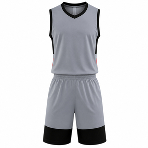 Ensemble d'uniformes de basketball unisexes respirants imprimés par sublimation personnalisée, 100 % polyester, maillot sans manches à col en V et short élastique - Product Image 1