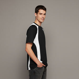 T-shirts décontractés pour hommes 100 % coton, coupe ample, avec logo imprimé 3D en relief personnalisé et empiècements blancs, respirants, vente en gros - Product Image 5