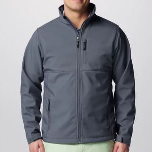Chaqueta de Forro Polar Gris para Hombre, Cuello Alto, Cierre de Cremallera, Resistente al Viento, Informal, para Otoño, Corte Regular, Color Sólido, Material de Poliéster - Product Image 1