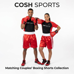 Shorts de boxe professionnels rouges avec bandes blanches, respirants, en satin, pour l'entraînement - Product Image 1