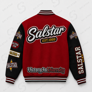 Custom Varsity <b>Jacket</b> Men’s Red Black <b>Baseball</b> <b>Bomber</b> <b>Jacket</b> Embroidered Letterman <b>Jacket</b> OEM Private Label Streetwear - Product Image 4