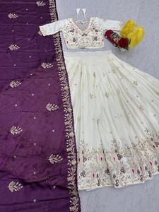 Ensemble Lehenga Choli Dupatta brodé en tissu épais pour femme, col en V, robe de soirée et de mariage - Product Image 5