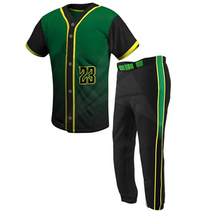 Ensemble uniforme de baseball pour homme, vert, noir, jaune, manches courtes, boutons sur le devant, numéro 23, vêtements en polyester sublimé - Product Image 1