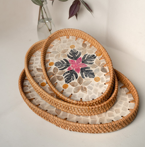 Ensemble de 3 plateaux de cuisine en nacre et rotin, plateau de service de luxe pour le petit-déjeuner, plateau de rangement pour tasses à thé et café - Product Image 6