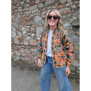 Creative Embroidered Paisley Stand Collar Bomber <b>Jacket</b> Women Full Sleeve Regular Length Woven Polyester Cotton Autumn Style - Product Image 2