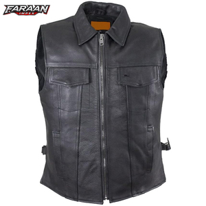 Top Selling Genuine <b>Leather</b> <b>Men's</b> Casual Winter Waterproof Breathable Windproof Motorbike Riding <b>Vest</b> Breathable Solid Color - Product Image 1