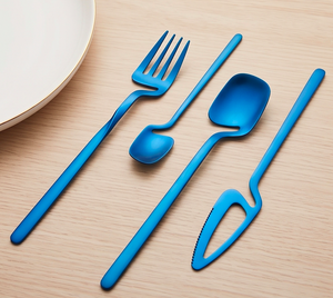 Blue Matte Finish Metal Flatware <b>Set</b> Minimalist Design <b>Reusable</b> <b>Cutlery</b> Perfect For Wedding Use And Kitchen Use - Product Image 1