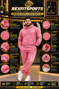 Ensemble survêtement streetwear personnalisé pour homme, rose, avec sweat à capuche zippé et pantalon de jogging assorti, imprimé graphique et clouté, OEM ODM - Product Image 6