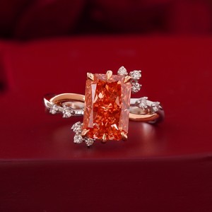 14K Gold Cushion Cut 3.15 CT Red Lab Grown Diamond Statement <b>Ring</b>-Rare Color Prong Set Graduated Occasion <b>Fine</b> Jewelry - Product Image 1
