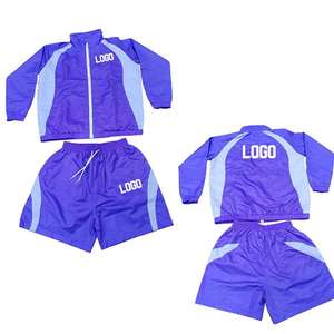 Custom Blue <b>White</b> <b>Men</b> Windbreaker <b>Jacket</b> Shorts Set Hooded Polyester Tracksuit Breathable OEM Wholesale Manufacturer - Product Image 1