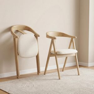 Scandinavian Solid Wood <b>Round</b> Folding Dining <b>Table</b> With Arm Chairs Modern Design Comfortable Seating Light Wood Finish - Product Image 3