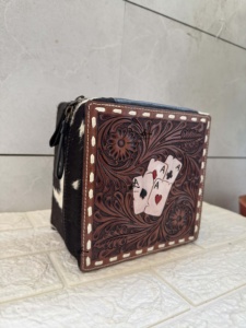 2026 Latest Fashion Hand Tooled Leather Big Storage Box Organizer Handmade Makeup Box Square Cowhide Organizer Box - Product Image 5