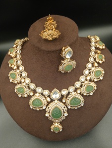 Ensemble collier et boucles d'oreilles Amaira Jewels SM-921, pendentif classique de haute qualité, pierre Polki, argent 925 plaqué or, bijoux de mariage pour femmes - Product Image 4