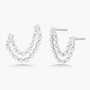 Boucles d'oreilles à double perçage avec diamants de laboratoire, deux rangées de clous ronds, chaîne pendante multi-lobes, en or 14K 18K, Fabricant - Product Image 1