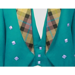 Turquoise <b>Wool</b> Prince Charlie Top Sell Jacket <b>Yellow</b> Tartan Vest Silver Buttons Factory Supplies 2026 - Product Image 3