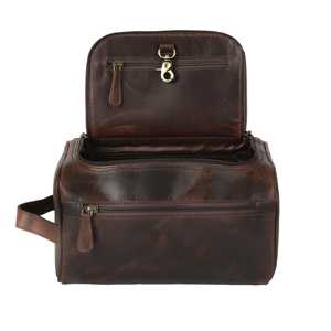 Wholesale Genuine Leather Toiletry Bag Mens Dopp <b>Kit</b> Travel Wash Bag Waterproof Lining <b>Shaving</b> <b>Kit</b> Bag Factory TYG-0196 - Product Image 1