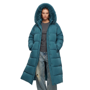 Manteau long matelassé pour femme avec capuche en fourrure, coupe-vent, doudoune longue d'hiver à manches longues, rembourrée en duvet - Product Image 6