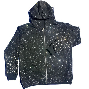 Sweat à capuche unisexe en molleton de coton avec strass et cristaux, fermeture éclair intégrale, pour homme, vêtements de luxe streetwear haut de gamme, personnalisation USA - Product Image 6