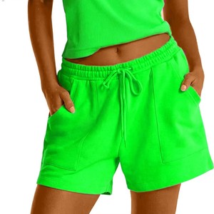 Trending Women's Knitted <b>Shorts</b> Pockets Elastic Closure Casual Regular Fit High Breathable Quick Dry Eco-Friendly Solid OEM - Product Image 2