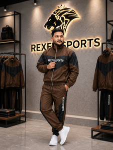REXFIT SPORTS 2026 Ensemble de survêtement personnalisé pour homme en nylon marron, veste et short, fermeture éclair intégrale, léger, deux pièces, vêtements de sport, streetwear - Product Image 6
