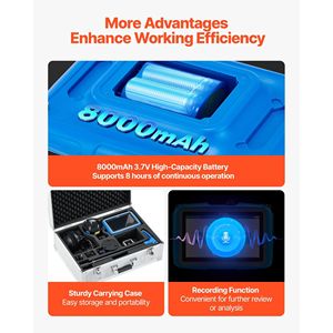 Rilevatore di perdite d'acqua per tubi interrati con touchscreen da 7 pollici e cavo da 16,4 piedi (5 m), localizzatore di perdite 1Hz-10000Hz, prodotto sicuro per esterni - Product Image 6