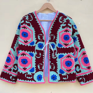 Veste kimono en velours de coton 100% faite à la main |   Automne/Hiver Respirant Écologique Séchage Rapide Anti-Plis Col Rond Matelassé - Product Image 1