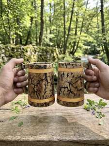 Jarra de Cerveza Hecha a Mano de Madera de Acacia Alemana - 20oz, Estilo Americano Moderno de Lujo, con Tapa Abatible, Reutilizable, Portátil, Regalos Empresariales - Product Image 4