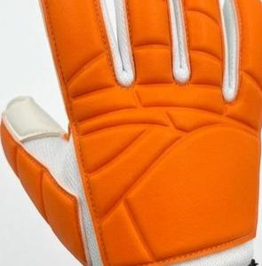 Guantes de portero de fútbol blancos y naranjas con correa negra para la muñeca, cuero PU, protección antideslizante para los dedos, unisex - Product Image 6