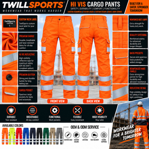 Custom Men's Hi <b>Vis</b> Reflective Winter Safety Work Pants Breathable Quick Dry Polyester Multi Pocket Cold Weather OEM Needle Use - Product Image 6