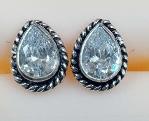 Wholesale Vintage 925 Sterling <b>Silver</b> Pear Cut 8mm CZ <b>Stud</b> Earrings Antique Twisted Rope Border Teardrop Gemstone Earrings - Product Image 1