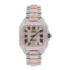 นาฬิกาข้อมือสแตนเลสสตีลหรูหรา ดีไซน์ทันสมัยสไตล์ฮิปฮอป หน้าปัดทรงสี่เหลี่ยมประดับเพชรโมอิสซาไนต์และควอตซ์เต็มหน้าปัด - Product Image 2