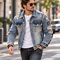 Veste en jean déchirée pour homme Sam Tactical, style streetwear, col rabattu, prix de gros, OEM, prix bas