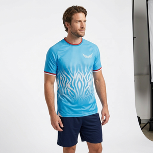 Camiseta Deportiva Azul de Manga Corta para Hombre, Diseño Sólido, Secado Rápido, Cuello Redondo, Corte Regular, Estampado Digital Frontal, Tejido de Jersey de Seda/Algodón - Product Image 5