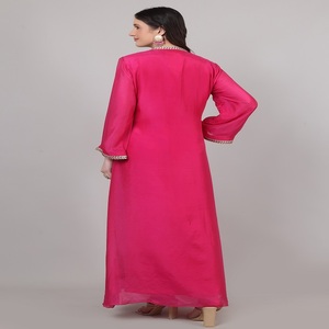 Womens Party Wear 2pc Kurta <b>set</b> Pink Orange <b>colour</b> with Lace and Beads work Elegant Choice For Women - Product Image 3