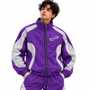 Custom High Street <b>Vintage</b> <b>Windbreaker</b> Mens Nylon Jacket Full Zip Two Tone Panel Polyester Windproof Athletic Apparel - Product Image 4