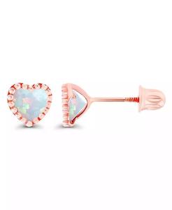 Orecchini a vite con cuore in opale bianco creati in argento Sterling (anche in oro rosa 14k su argento o oro 14k su argento) | Mac - Product Image 1