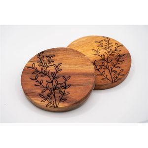 Custom Logo Laser Engraved Round Natural Wood <b>Coaster</b> <b>Set</b> Personalized Floral Initial Wooden Drink <b>Coasters</b> for Home Decor Gift - Product Image 6