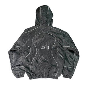 Men's Y2K Streetwear Polyester Tracksuit Set <b>Black</b> Hooded <b>Windbreaker</b> Jacket Jogger Pants Breathable Windproof Waterproof - Product Image 2