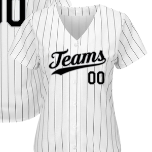 Men White Black Pinstripe Black Gray Baseball Jersey Button Front Team Shirt Breathable <b>Athletic</b> Practice Tournament Uniform - Product Image 2