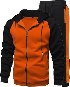 Ensemble de survêtement 2 pièces OEM pour homme – Sweat à capuche et pantalon de jogging à blocs de couleur, manches raglan, taille ajustable avec cordon, coupe classique - Product Image 3