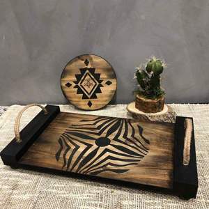 Plateau de service en bois avec poignées, plateau de petit-déjeuner en bambou, plateaux en bois, plateau de service décoratif pour manger - Product Image 5