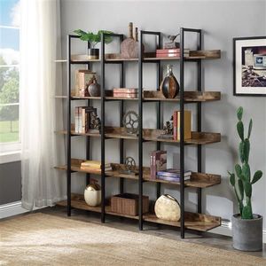 Vintage Industrial Style 5 Tier Bookcase with <b>Open</b> Bookshelf Home Office Metal Frame MDF Board Video Product - Product Image 1