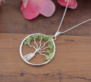 Pendentif Arbre de Vie en Citrine Naturelle Brute, Fil Plaqué Platine Fait Main Vintage, Argent Sterling 925 - Product Image 1