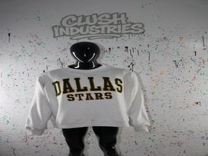 DALLAS STARS WHITE <b>Mock</b> <b>Neck</b> Sweatshirt 100% GREEN Applique Embroidery wide <b>neck</b> Sweatshirt Finer Threads - Product Image 4