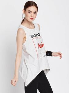 Camiseta sin mangas gris para mujer, cuello redondo, algodón, estampado de letras en la parte delantera, informal, transpirable, tejida, para hacer ejercicio - Product Image 3