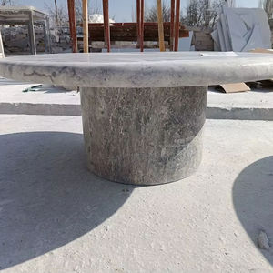 Mesa de Centro de Travertino Plateado Hecha a Mano: Mueble Moderno Redondo para Sala de Estar - Product Image 1