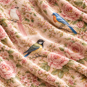Rideaux occultants beige à imprimé floral pastoral et oiseaux pour salon et porte-fenêtre - Product Image 5