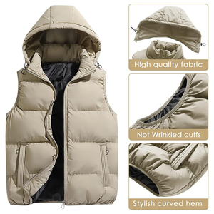 <span class=keywords><strong>Gilet</strong></span> Invernale da <span class=keywords><strong>Uomo</strong></span> Imbottito con Cappuccio, Cerniera e Tasche, Antivento, Casual, <span class=keywords><strong>Beige</strong></span> Tinta Unita, Senza Maniche, Giacca Calda - Product Image 5