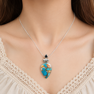 Breloques en argent sterling 925 plaqué or rose, style bohème, avec coquille d'huître épineuse naturelle et turquoise, serties en clos, faites à la main, cadeau - Product Image 2